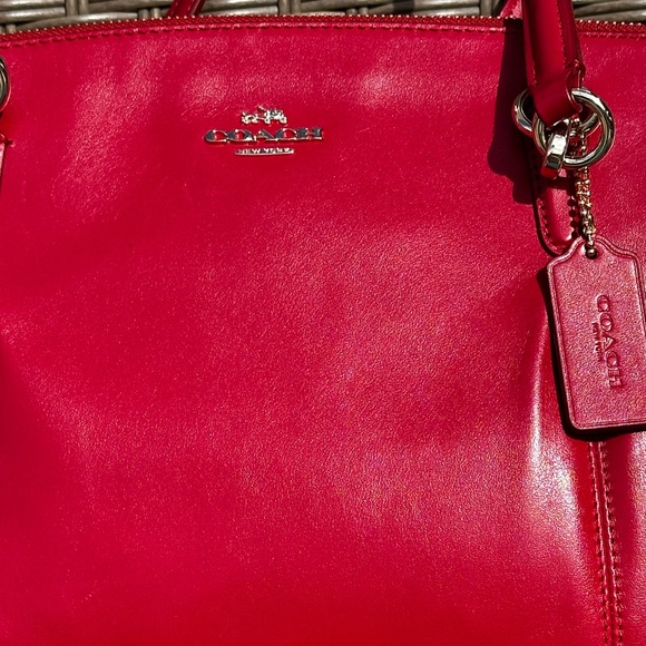 Coach Christie Carryall Leave Red Smooth Leather Satchel Removable Strap 14” - Picture 10 of 14